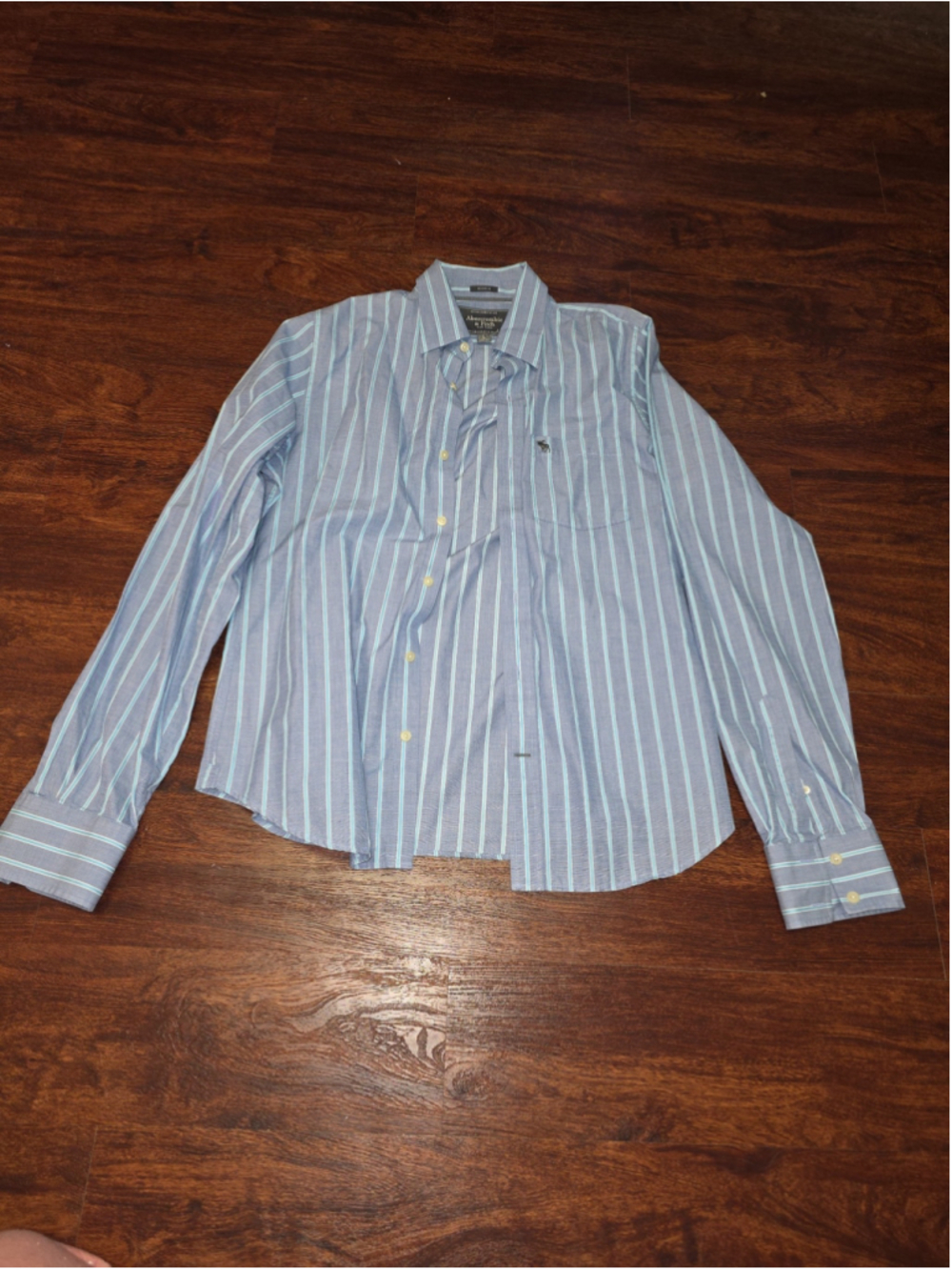 Abercrombie & Fitch Mens Muscle Fit Striped Button Down Shirt Blue Large L